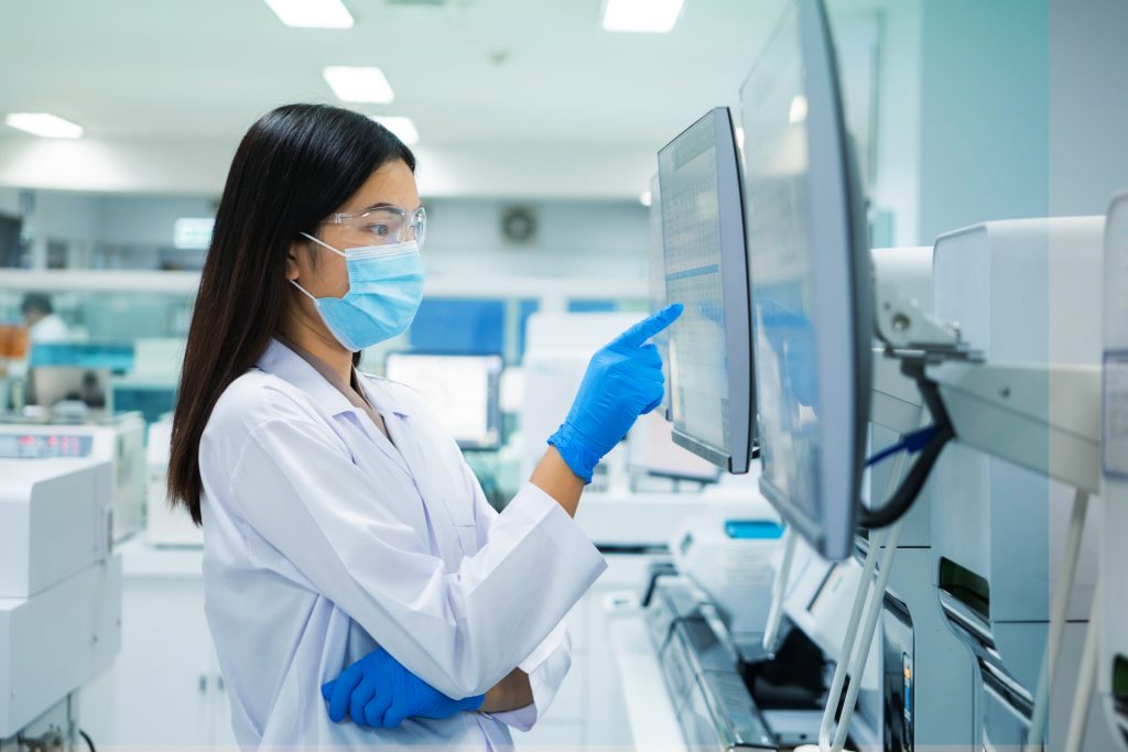 medical professional using a touch screen user interface